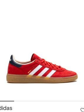 adidas Red Suede Handball Spezial Sneakers with White Stripes
